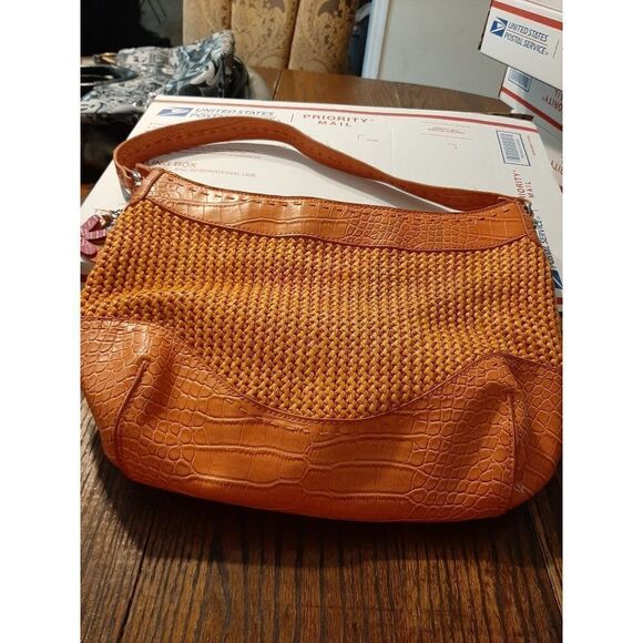 Good Used Condition Orange Stone Mountain Hobo Style Purse Handbag  Weave Look - Picture 5 of 10